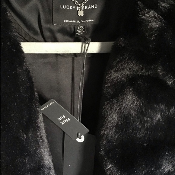 Women’s Lucky Brand Black Faux Fur Moto Biker Large Jacket - Picture 2 of 5